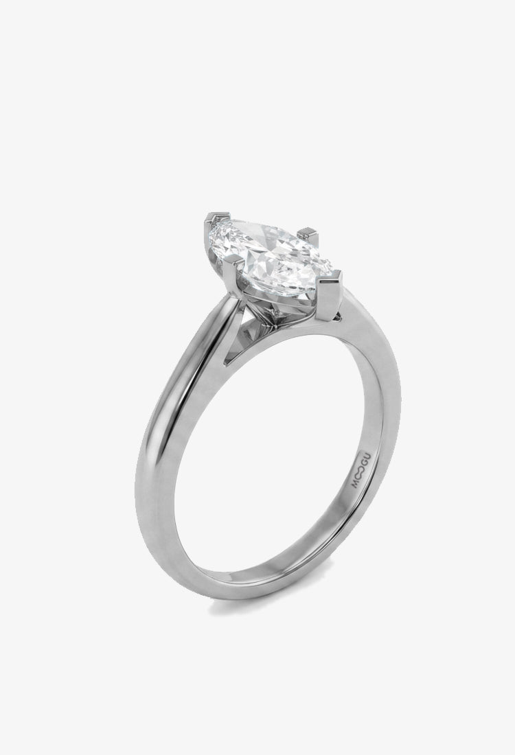 Inel de logodnă Marquise cu diamant natural 1ct culoare G VS1 în aur galben 14K, MOOGU®