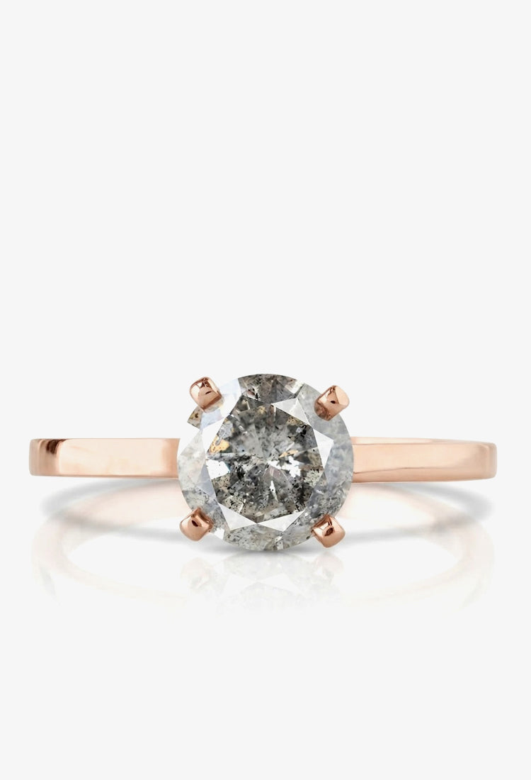 Inel de logodnă Simple Mist Salt & Pepper cu diamant natural 1 ct, aur 14k, MOOGU®