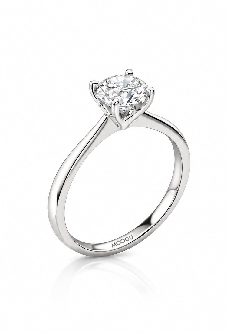 Inel de logodnă Princess cu diamant natural montat manual în aur 14k alb, MOOGU®
