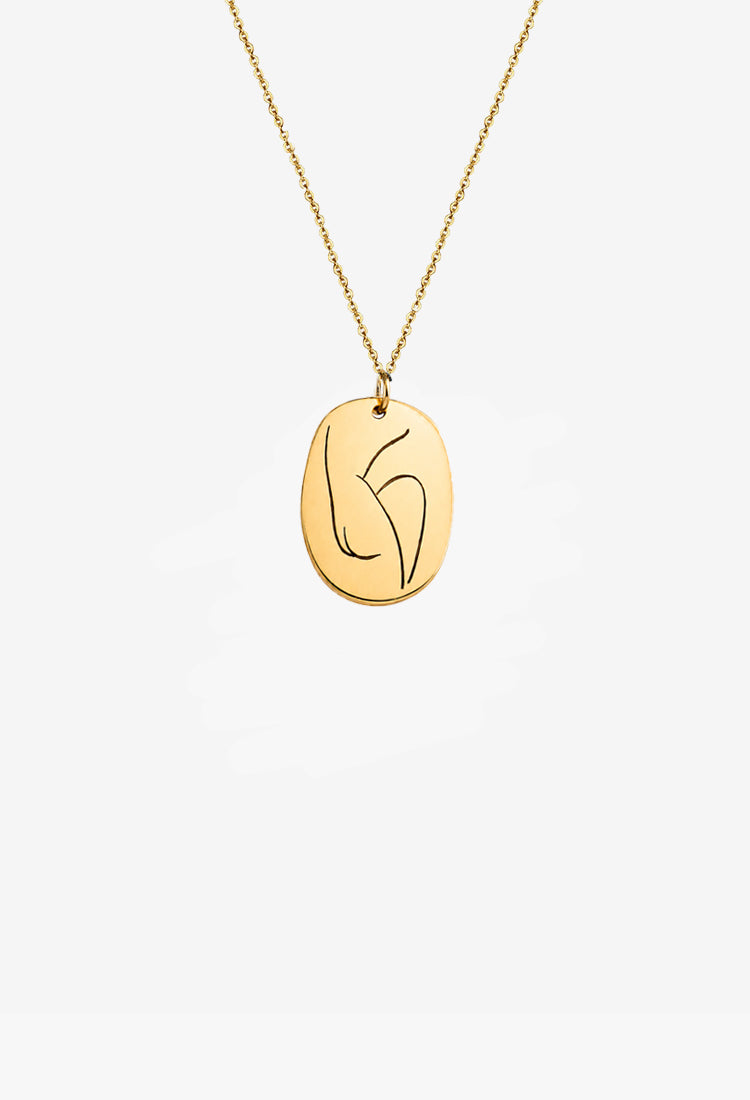 Detaliu pandantiv Muse aur 14K lucrat manual MOOGU

