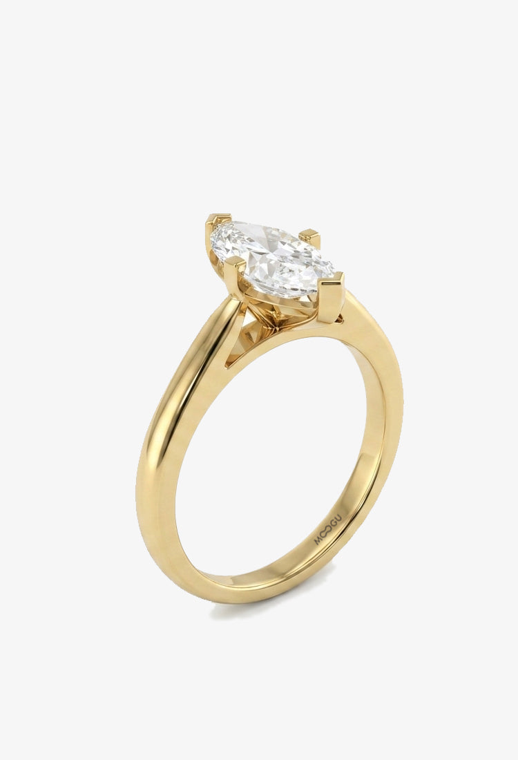 Inel de logodnă Marquise Lab Grown 1ct culoare G VS1 în aur galben 14K, MOOGU®
