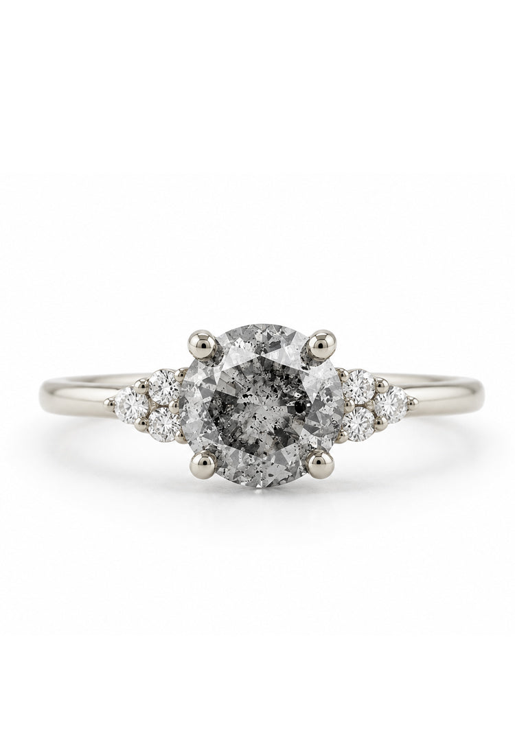 Inel de logodnă Simply Yours cu diamant salt and pepper 0,9 ct și diamante laterale în aur 14k, MOOGU®
